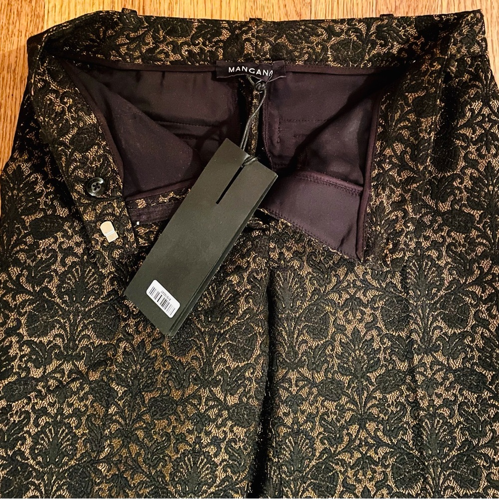Mangano Floral Brocade Gold and Black Cropped Dress Pants